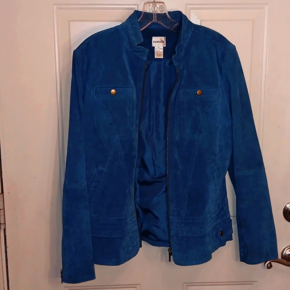 CHICO'S BLUE SUEDE LEATHER JACKET